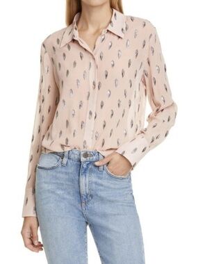 Equipment Sedienne Metallic Leaves Silk Blend Blouse Pink Size S